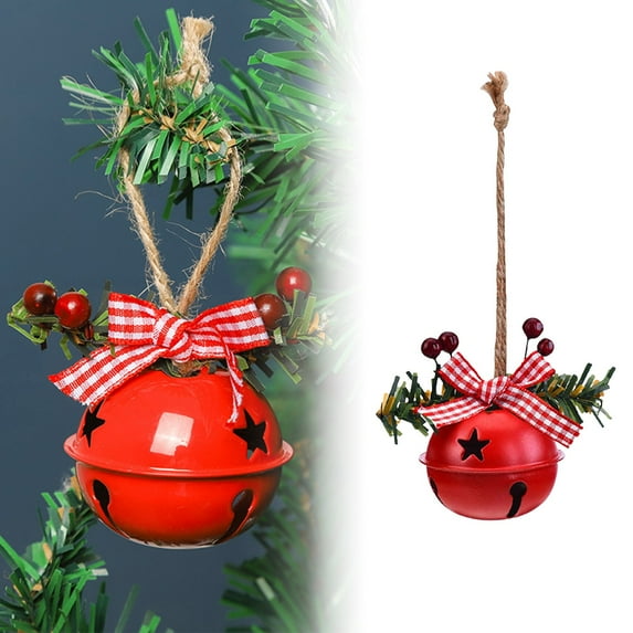 EZPXFCI Christmas Bell Ornaments, 1.96'' Xmas Tree Hanging Decorations Large Size Bells with Star Cutouts Anniversary Bells with Berry for Door Yard Home Crafts Holiday Party Favors