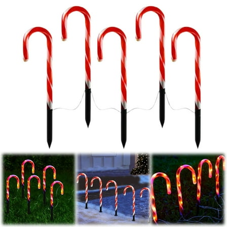 EZPXFCI Christmas Candy Cane Pathway Markers Lights, 9.48” Stakes Lights, Outdoor Decorations for Holiday Xmas Indoor Yard Patio Garden Walkway (5Pc)