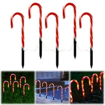 EZPXFCI Christmas Candy Cane Pathway Markers Lights, 9.48” Stakes Lights, Outdoor Decorations for Holiday Xmas Indoor Yard Patio Garden Walkway (5Pc)