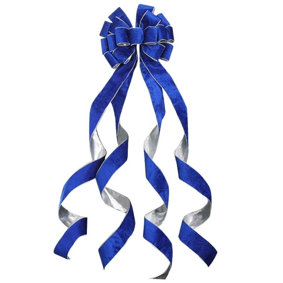 EZPXFCI Christmas Tree Topper Bow, 37.4 Inches Large Christmas Bow with Glitter Streamer, Decorative Bows for Xmas Tree Wreath Door Festival Home Decor(Blue & Silver)