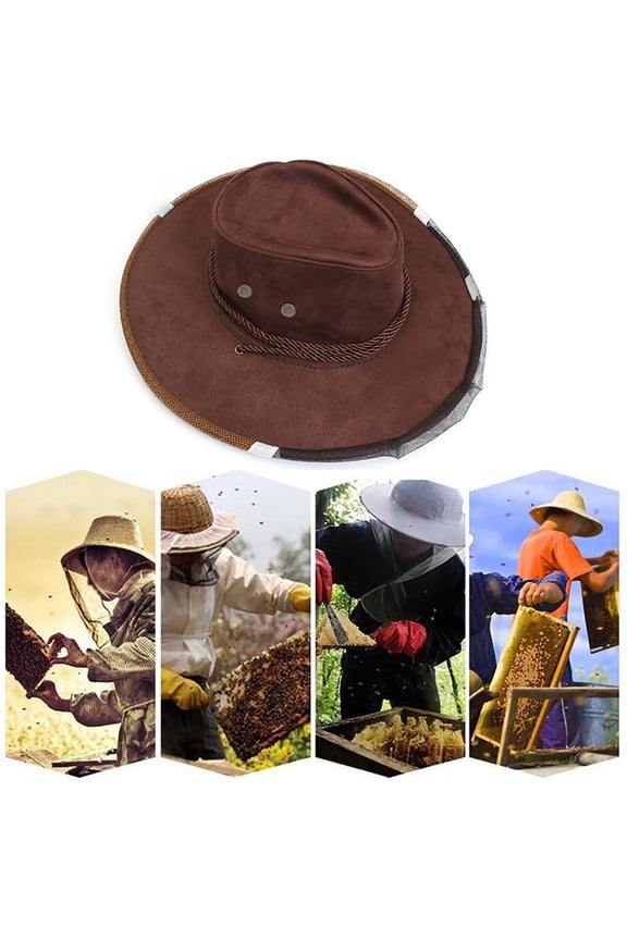 Cowboy Beekeeping Hat with Veil - High Visibility Bee Hat, Lightweight & Breathable for Outdoor Beekeeping Supplies Brown