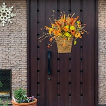 EZPXFCI Fall Door Hanger Basket Wreath Pumpkin Wreath, Artificial Autumn Thanksgiving Pumpkin Wreaths with Mixed Leaves Sunflower for Front Door Indoor Outdoor Decor Farmhouse Harvest Orange Wreaths