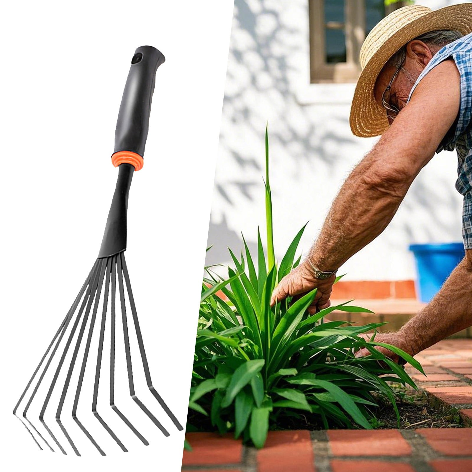 EZPXFCI Garden Rake Leaf Rake, Heavy Duty Gardening Hand Tool with ...