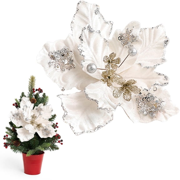 EZPXFCI Glitter Christmas Flowers, 9 Inch Poinsettia Artificial Floral Ornaments for Christmas Tree Decoration Wedding Centerpiece
