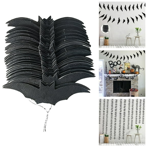 EZPXFCI Halloween Black Bat Garland Indoor Hanging Banner Decorations With 50 Bats Halloween Home Streamers For Farmhouse Fireplace Walls Mantle Decor