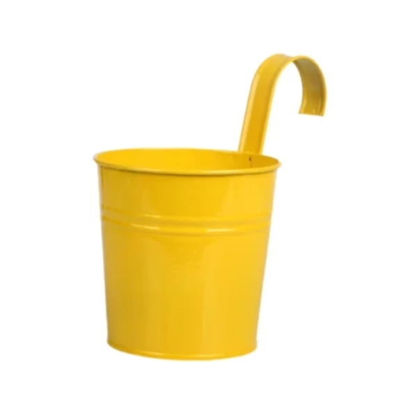 EZPXFCI Hanging Metal Iron Flower Pots Garden Plant Pot Balcony Planter Detachable Hook, 1pc Yellow