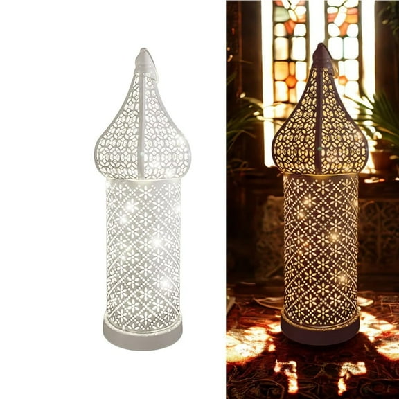 EZPXFCI Hollow Iron Lantern, Vintage Ramadan Lamp Home Decoration Lights Ornaments,Hanging Metal Candle Holders Battery Operated for Table Indoor Outdoor Garden Decor