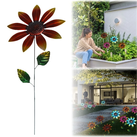 EZPXFCI Metal Flowers for Outside,18" Decorative Garden Stakes with Swaying Flowers Head Yard Art,Spring Garden Decor for Lawn, Pathway & Garden