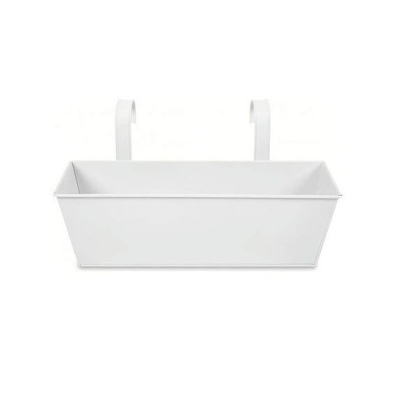 EZPXFCI Metal Hanging Flower Pots for Railing Or Fence 9.6 Inch Railing Planter for Any Balcony, Porch or Deck Countryside Style with Detachable Hooks for Garden Yard Home Decor (White)