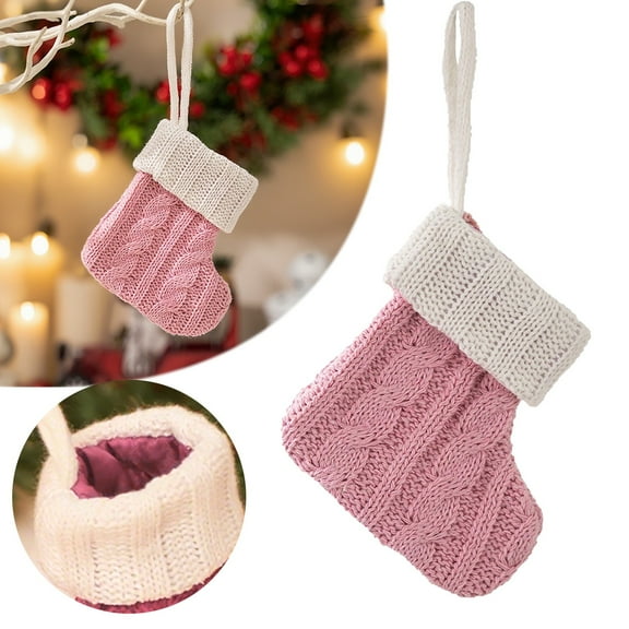 EZPXFCI Mini Pink Knit Stocking, 4 Inches Embroidered Christmas Stocking,Family Fireplace Hanging Ornament Xmas Holiday Decor Gift