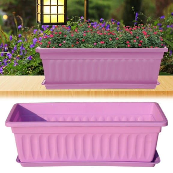 EZPXFCI Plastic Flower Window Box Rectangular Vegetable Planters with Trays for Windowsill, Patio, Garden, Balcony, 1 Pack Purple