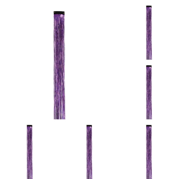 EZPXFCI Purple Hair Tinsel 6Pcs 19.7 Inch Clip in Tinsel Hair Extensions Heat Resistant Fairy Hair Tinsel Kit Glitter Hair Extensions Accessories for Party Cosplay (Purple)