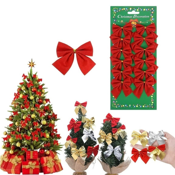EZPXFCI Red Velvet Christmas Bows - 12 Pack, 2.17 x 2.17 Inch Holiday Ribbon Bows for Indoor & Outdoor Decorating for Christmas Trees, Wreaths, Garlands, & Gifts