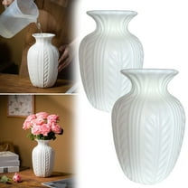 EZPXFCI Rustic Ceramic Vase 11 Inch Farmhouse Pottery Clay Vase Distressed Flower Vases for Living Room Enterway Shelf Decor Pampas Grass - White