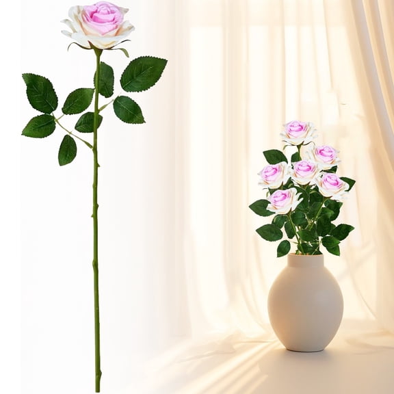 EZPXFCI Single Artificial Rose 17.6” Real Touch Flowers High Simulation Wedding Anniversary Romantic Gift for Elegant Home Decor White