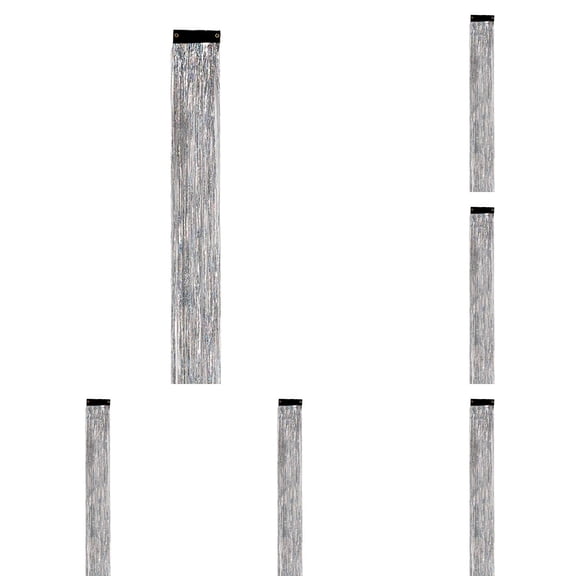 EZPXFCI Sliver Hair Tinsel 6Pcs 19.7 Inch Clip in Tinsel Hair Extensions Heat Resistant Fairy Hair Tinsel Kit Glitter Hair Extensions Accessories for Party Cosplay (Sliver)