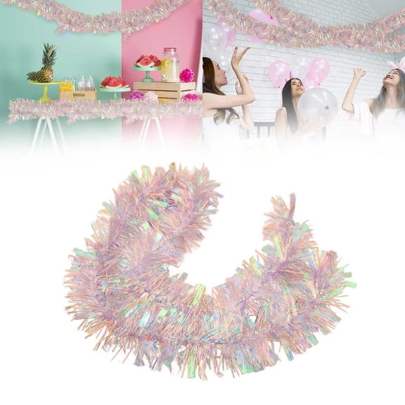 EZPXFCI Tinsel Garland, 50 Inch Christmas Metallic Foil Tinsel Garland Decoration for Party Holiday Tree Walll Rail Home Office Event Fall Thanksgiving Christmas Decoration