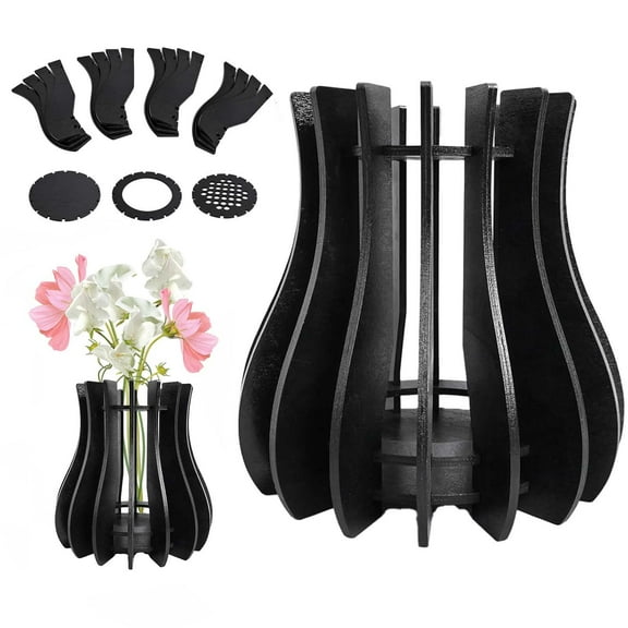 EZPXFCI Vase Holder fit for Lego Flowers Bouquet - Wood Puzzle Vase fit for Lego Botanical Collection Building, Adult Gift Display Stand for Roses Orchid Sunflower (Black)