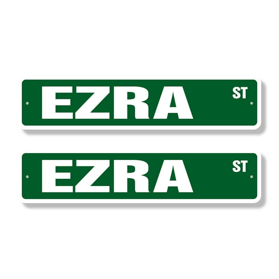 EZRA Classic Street Sign (2 Pack) Childrens Name Room Sign Road Sign | 6" X 24" Plastic Address Sign