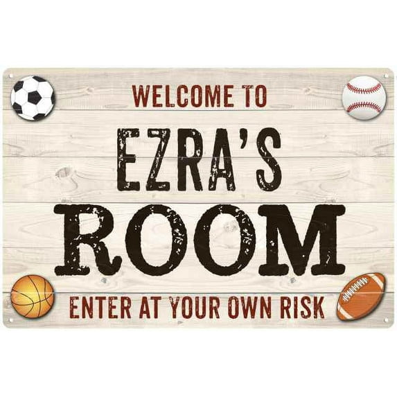 EZRA'S Room Kids Bedroom Sign Boy's 8x12 Metal 208120090359