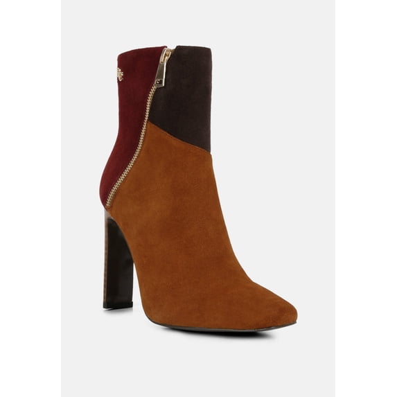 EZRA Tan Patchwork Suede Ankle Boots