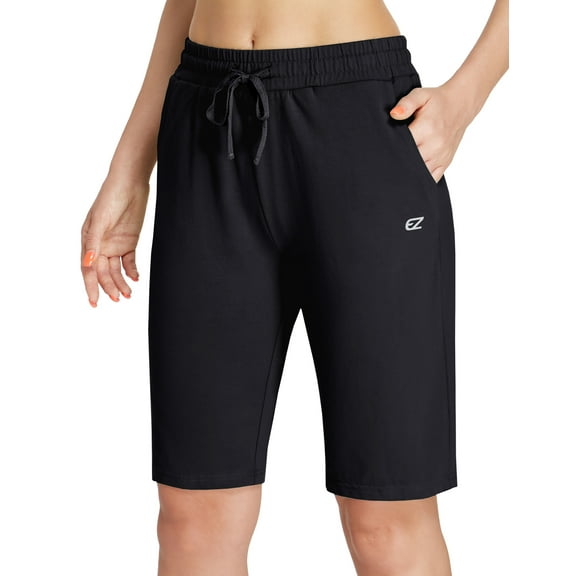 EZRUN Womens Bermuda Shorts Sweat Shorts with Deep Pockets Cotton Shorts for Women Gym Workout