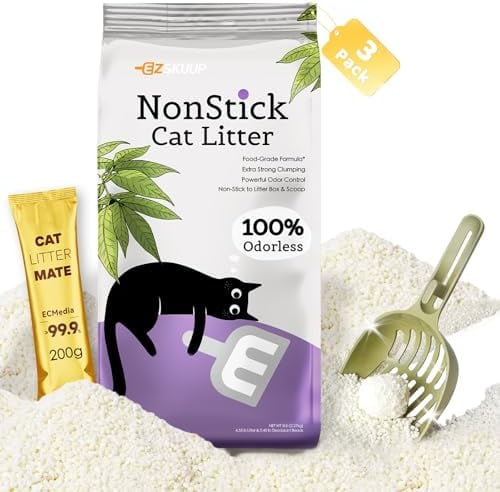 EZSKUUP Non-Stick Ultra Clumping Cat Litter, Dust-Free Unscented Cat-Litter, Made of Pet Friendly Natural Cassava with Odour Control, 2.27KG x 3 Pack
