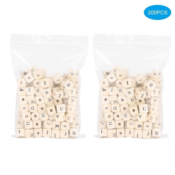 EZSPTO Cube Beads,Craft Beads,200pcs 10mm DIY Jewelry Beads Letter Printed White Cube Wooden Craft Beads
