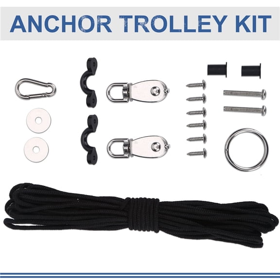 EZSPTO Stable Kayak Canoe Anchor Trolley Kit System with Pulley Pad Eye Ring Hook Accessory Set,Kayak Cord,Anchor Pulley