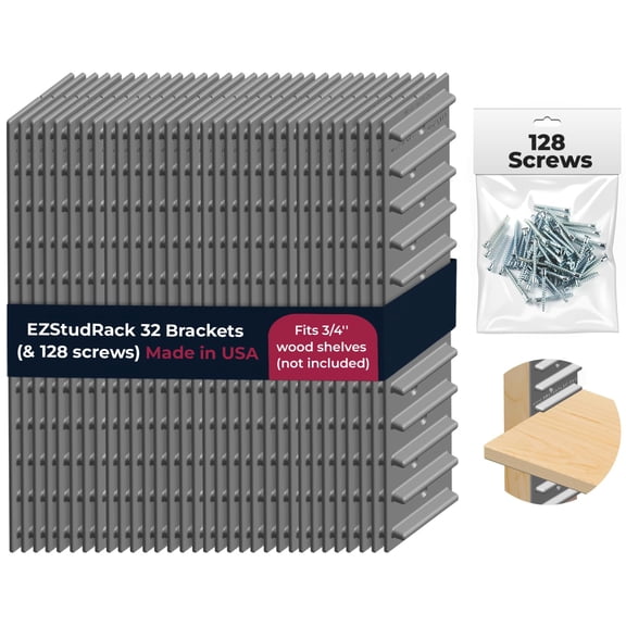 EZStudRack Adjustable Between Stud Shelf Brackets, Gray, 32 Pack (16 Pair)
