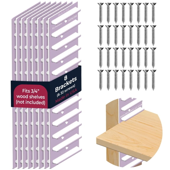 EZStudRack Adjustable Between Stud Shelf Brackets, White, 8 Pack (4 Pair)