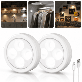 EZVALO Rechargeable Tap Lights, LED Puck Lights, 100 Lumens, 3 Color Modes Dimmable, Stick on Push Lights for Kitchen Cabinet, Counter, Closet, 2 Pack