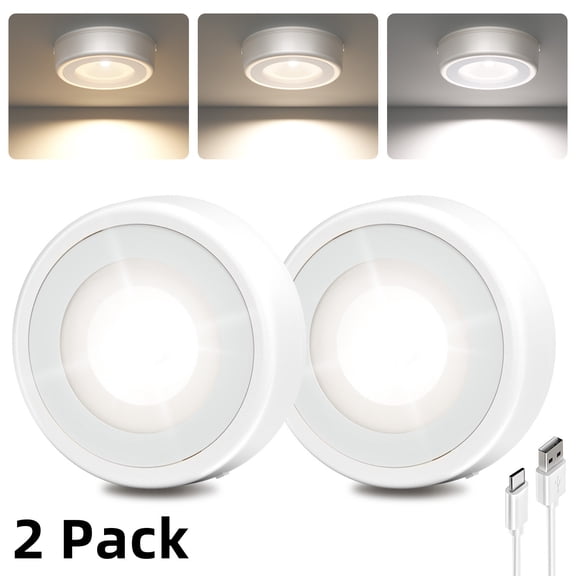 EZVALO 2 Pack Rechargeable LED Puck Lights, 3 Color Temps & Dimmable 2.5'' Mini Under Cabinet Lighting, Wireless Touch Tap Stick-On Lights for Kitchen, Closet