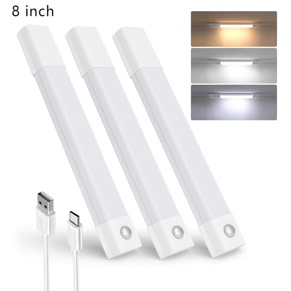 EZVALO 30 LED Under Cabinet Lighting, Motion Sensor Light Indoor, USB Rechargeable Stepless Dimmable Closet Lights, 3 Color Magnetic Wireless Lighting for Kitchen, Wardrobe 3 Pack