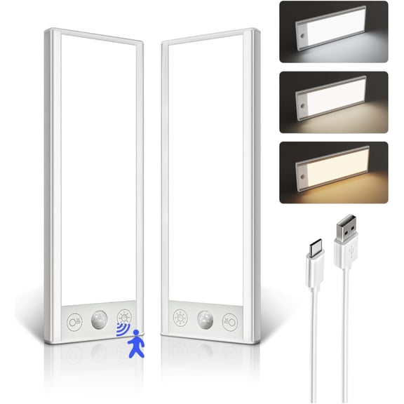 EZVALO 3000mAh Under Cabinet Lighting Wireless, 150LM Super Bright Motion Sensor Light, Rechargeable Counter Lights for Kitchen, Dimmable Closet Light with 3-Inch Ultra-Wide Panel 2Pack