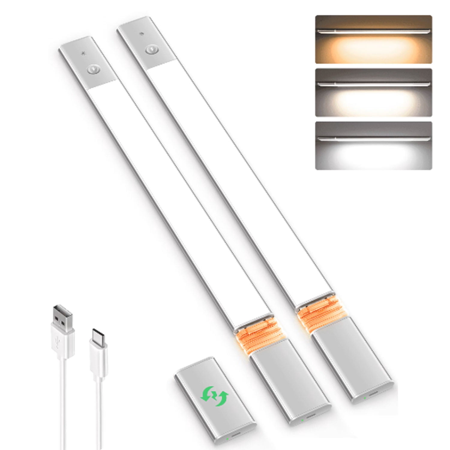 EZVALO 2-Pack Under Cabinet Light 3-Mode Motion Sensor Rechargeable Dimmable, Magnetic Mount with Remote Control for Kitchen Cabinet Bedroom Pantry