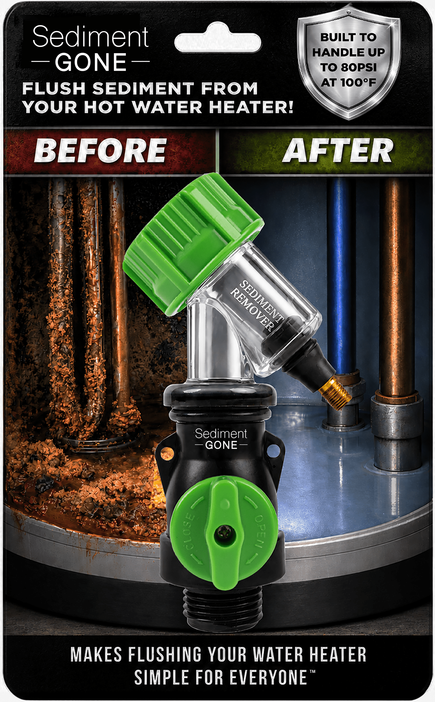 EZVac Sediment Gone™ Water Heater Sediment Removal Tool – Flushes, Cleans & Breaks Up Sediment Clogs in Electric or Gas Water Heaters – Easy DIY Water Heater Cleaning Tool