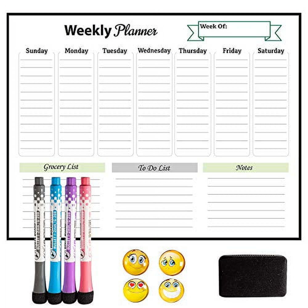 EZY ZONE Magnetic Weekly Calendar for Refrigerator- Daily Schedule Board-  Magnetic Planner Calendar-Fridge Calendar-Plan Your Week-Whiteboard