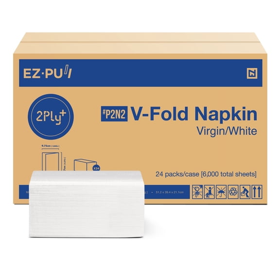 EZbrnd Premium Virgin 2ply+ Interfold Dispenser Napkin, V-fold Dispenser Napkin for Restaurants, FSC Certified, 250 sheets x 24 pk, P2N2 (N4)