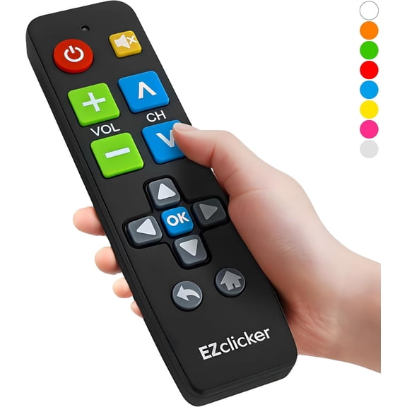 EZclicker Big Button Universal TV Remote (Black) Simple Easy to Use, Great for Seniors, Works with Major Brands (2xAAA Batteries Not Included)