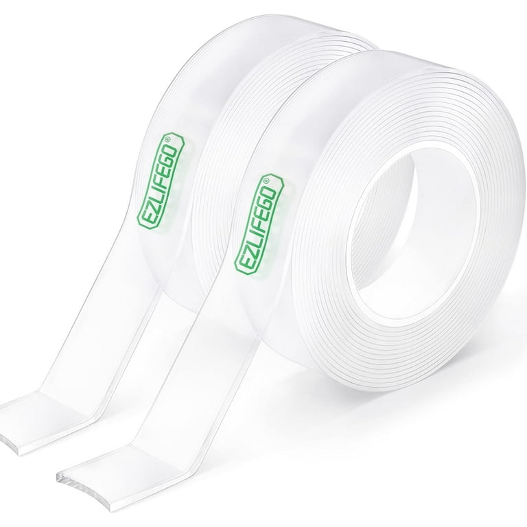 EZlifego Double Sided Tape Heavy Duty(Extra Large, Pack of 2, Total 396  Inch), Nano Double Sided Adhesive Tape, Clear Mounting Tape Picture Hanging