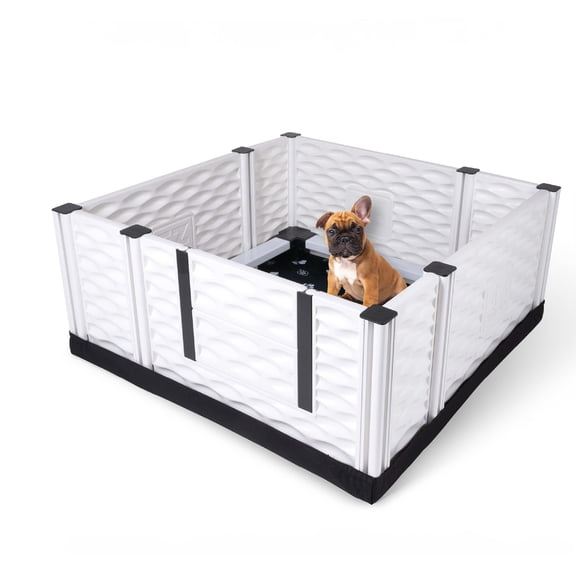 EZwhelp EZclassic 38"x38"x18" Puppy Dog Whelping Box with Safety Rails, Washable Pee Pad, and Liner for Small Dogs, Black Pawprint Pad