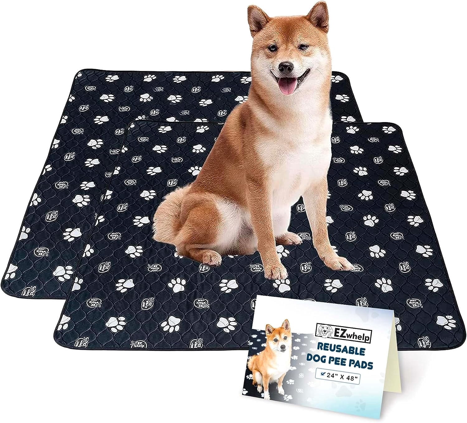 EZwhelp Reusable Dog Pee Pads, 24" x 48" 2 Pack – Washable Waterproof Mats for Puppy Training & Whelping, Durable, Leakproof, Reusable Potty Pads for Dogs