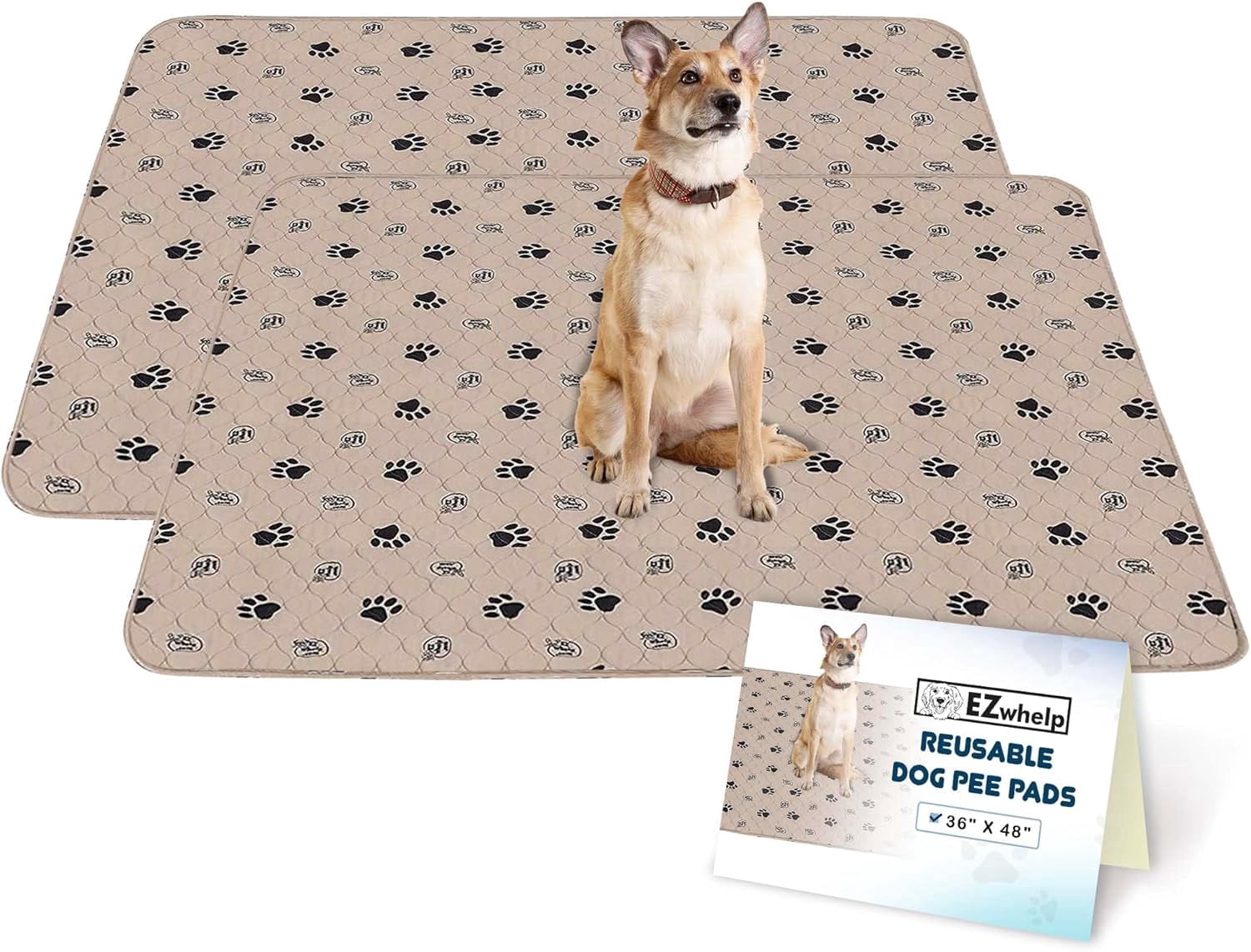 EZwhelp Reusable Dog Pee Pads, 36x48 Inch 2 Pack – Washable Waterproof Puppy Training & Whelping Pads, Leakproof, Durable, Reusable with Rounded Corners