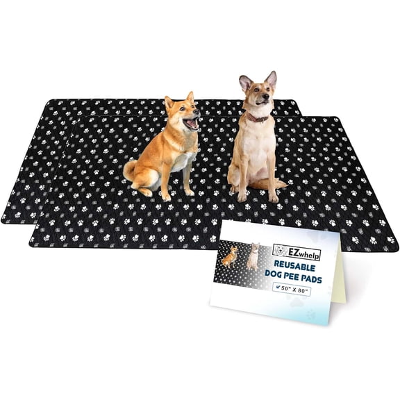 EZwhelp Reusable Dog Pee Pads, 50" x 80" 2 Pack – Washable Waterproof Mats for Puppy Training & Whelping, Durable, Leakproof, Reusable Potty Pads for Dogs