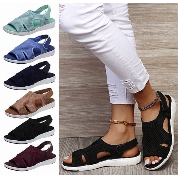 Lacyhop Women Sandals Sport Mesh Breathable Open Toe Hiking Sandals Comfortable Walking Shoes Black;US 4