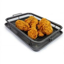 EaZy MealZ Non-Stick Air Fryer Crisper Basket and Tray Set, (9.5" x 13", Gray)