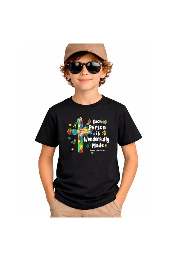 Each Person is Wonderfully Made Christian Autism Bible Verse Kids Boys T-Shirt