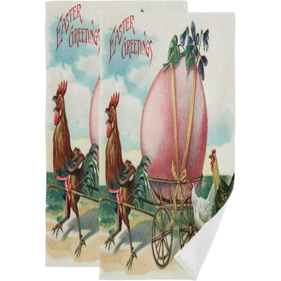Eacter Cock Easter Eggs Hand Towels 2 PCS, Vintage Easter Kitchen Towel Ultra Soft and Highly Absorbent,Decorative Fingertip Face Towel for Bathroom Hotel, 28.3"x14.4"