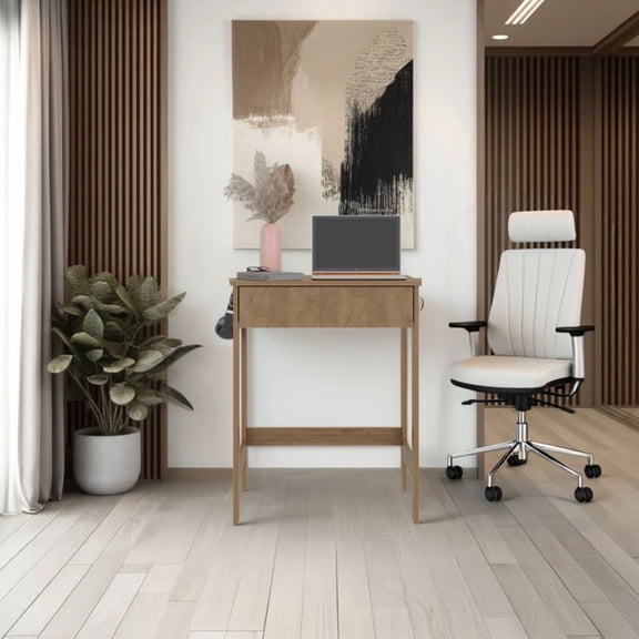 Eagar Minimalist Desk, Sturdy Frame With Lower Support Bar And Functional Work Surface, Light Oak.
